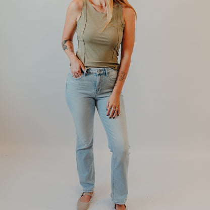 Flying Monkey | High Rise Seamless Waist Distressed Hem | Well-Connected