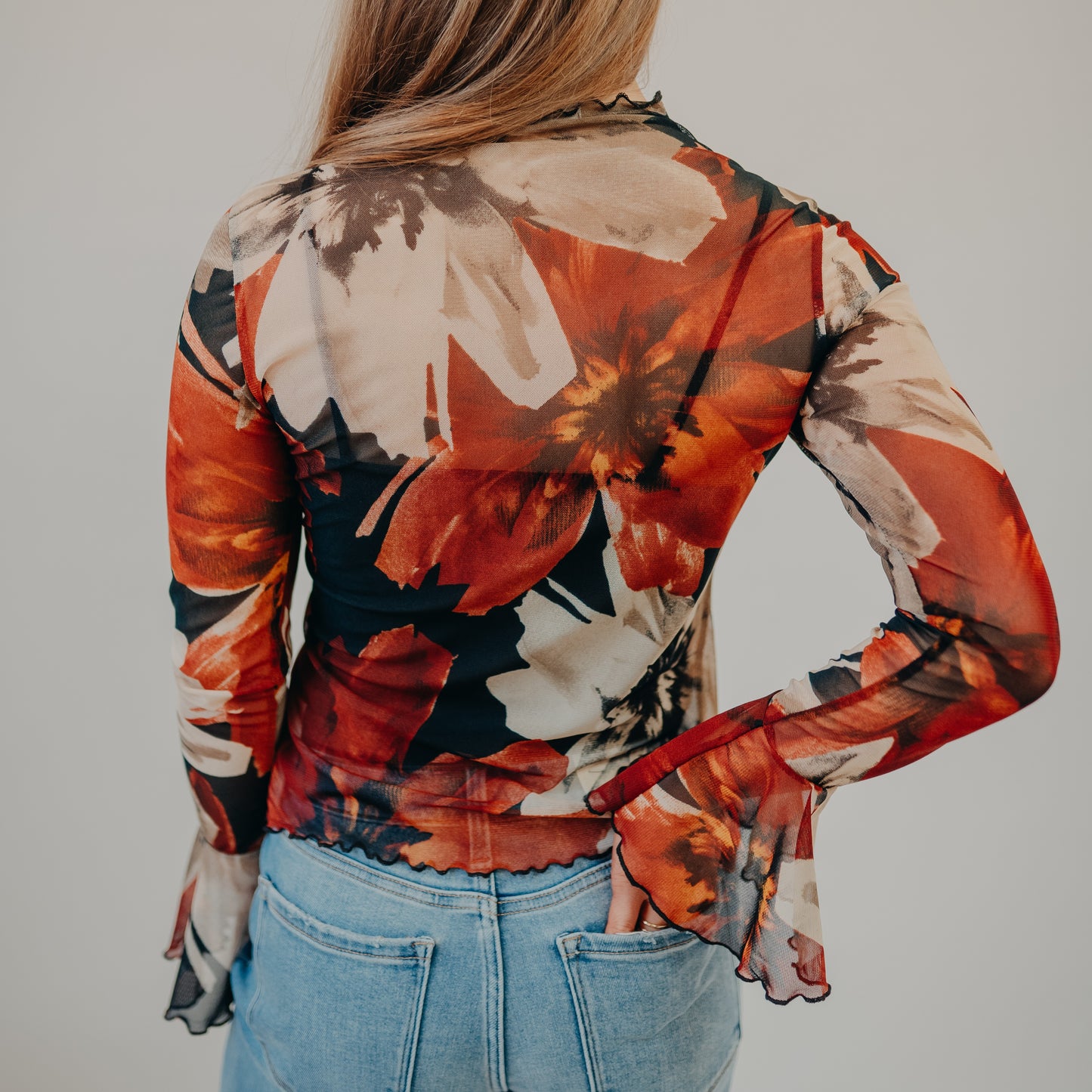 Gilli | Flare Long Sleeve Floral Top | Black Multi-Floral