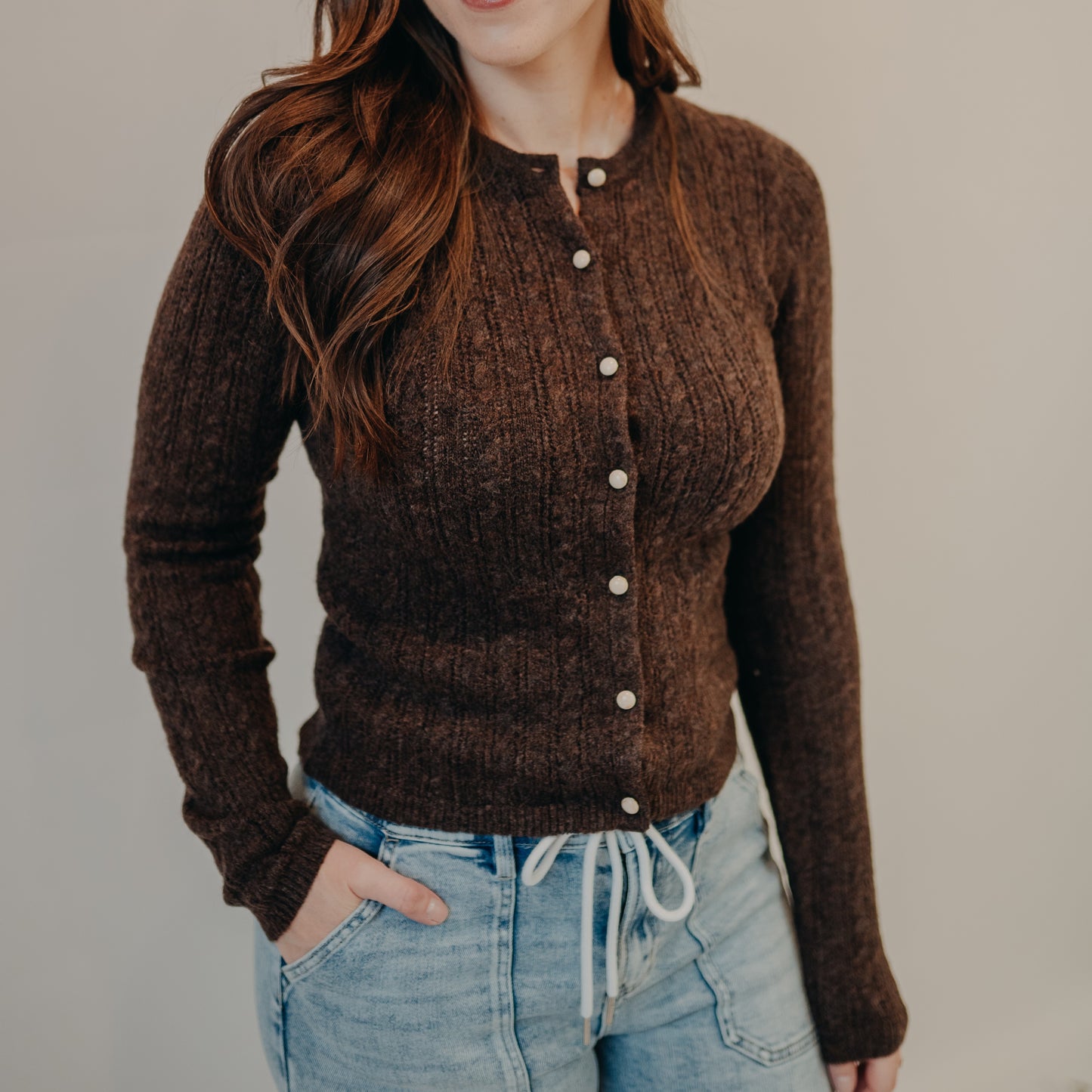 The Normal Brand | Bridget Cable Knit Cardigan | Umber