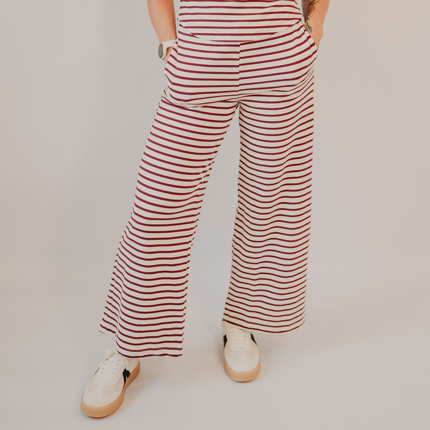 Blu Pepper | Stripe Wide Leg Lounge Pants | Burgundy