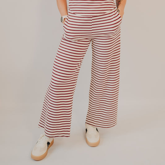 Blu Pepper | Stripe Wide Leg Lounge Pants | Burgundy