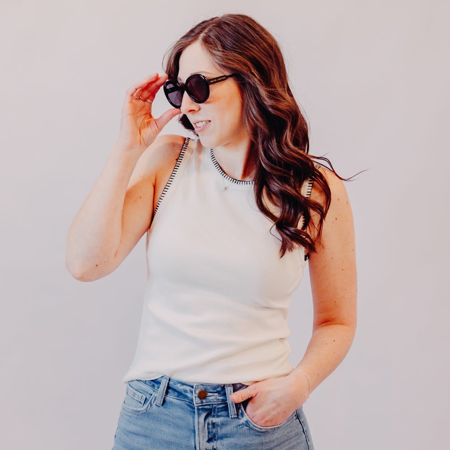 Doe & Rae | Blanket Stitch Tank | Off White