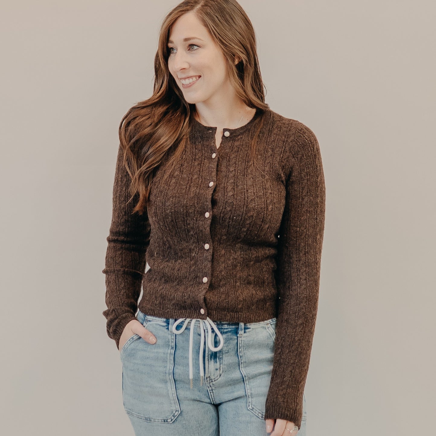 The Normal Brand | Bridget Cable Knit Cardigan | Umber