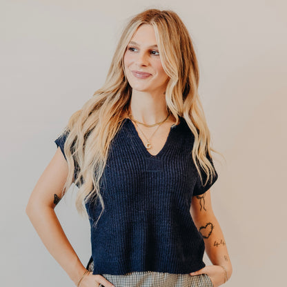 Blu Pepper | Split Neck Pullover | Navy