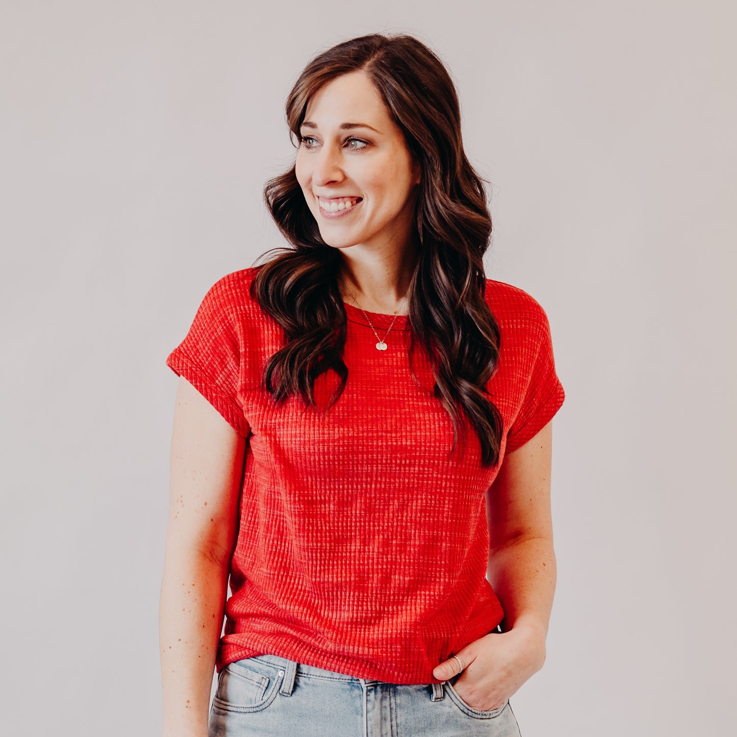 Staccato | Textured Knit Crew Neck | Red