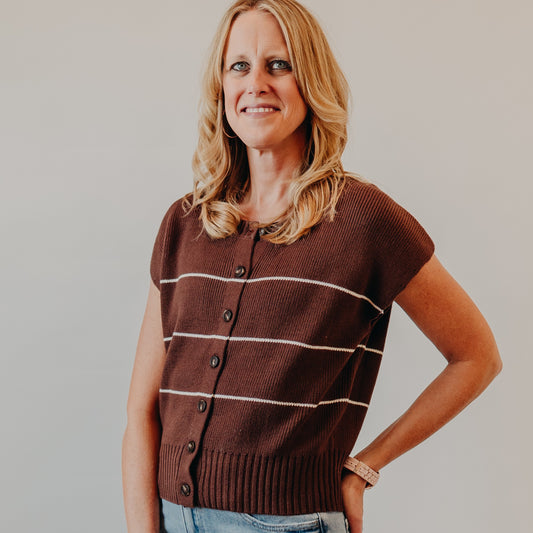 Blu Pepper | Striped Button-Down Cardigan | Chocolate