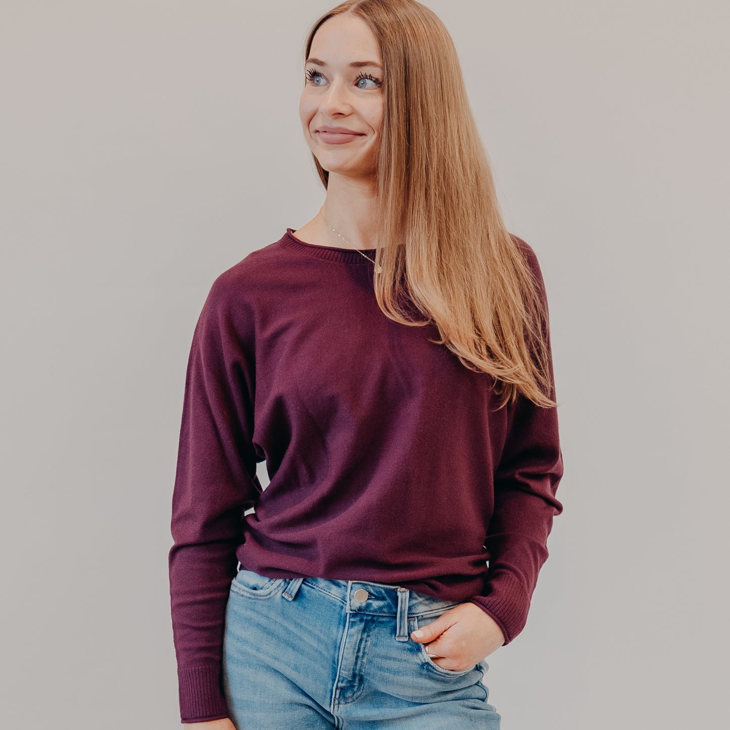 Staccato | Wide Neck Dolman Pullover | Dark Plum