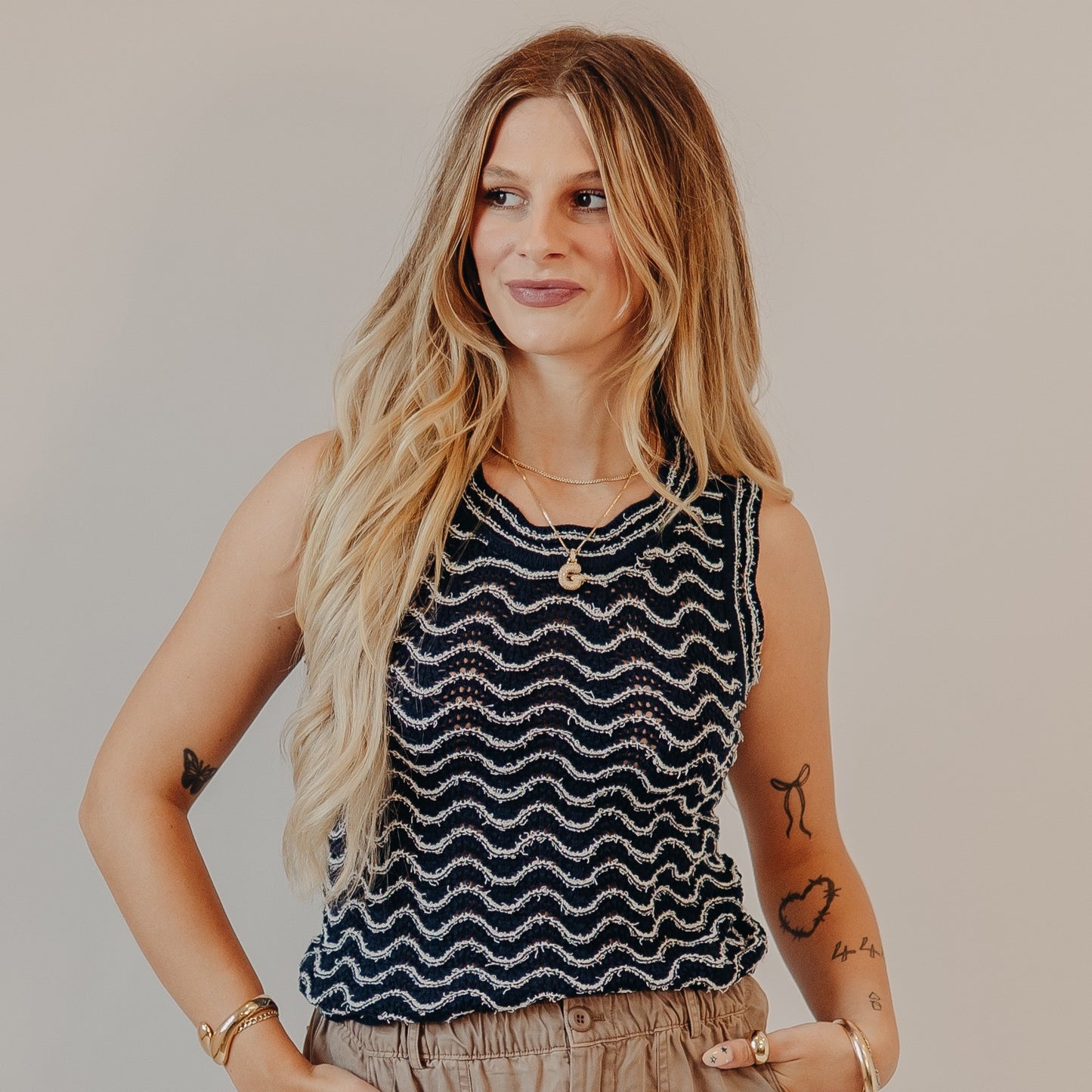 Blu Pepper | Wavy Pattern Sweater | Navy Multi