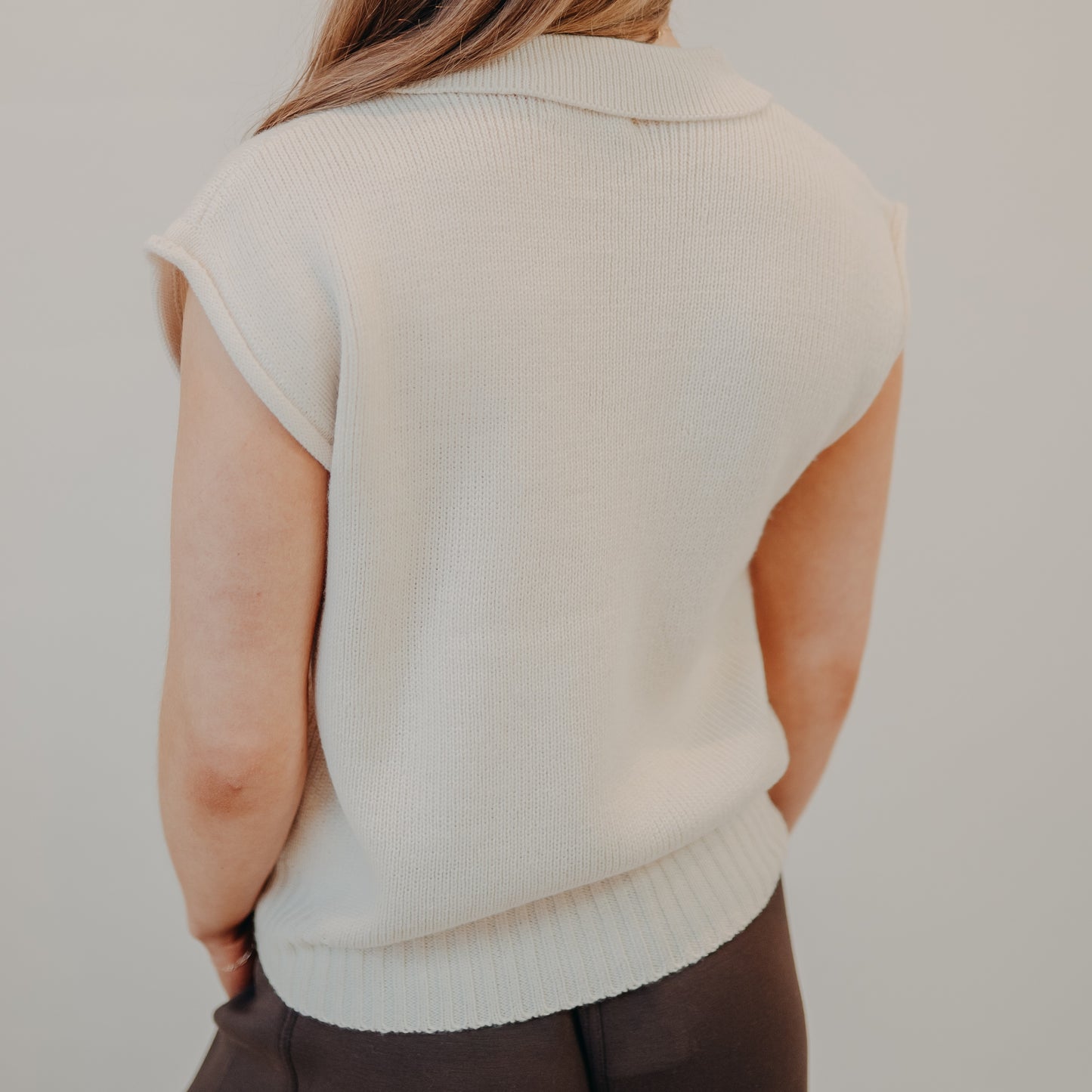 By Together | Ribbed Knit Polo Vest | Natural