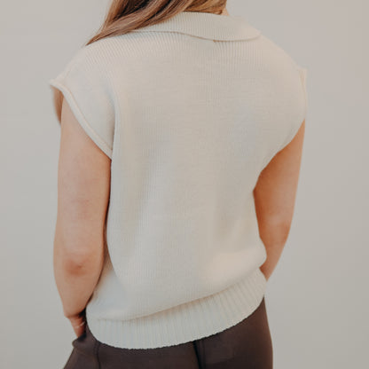 By Together | Ribbed Knit Polo Vest | Natural