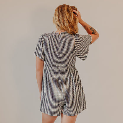 Doe & Rae | Drop Waist Wide Leg Romper | Black