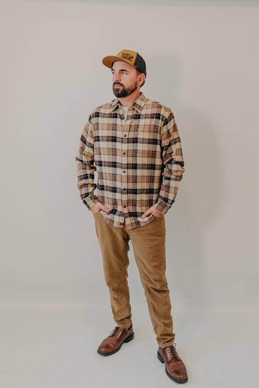 The Normal Brand | Louis Heavyweight Flannel Overshirt | Mink Plaid