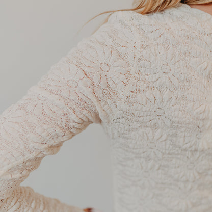 Gilli | Round Neck Texture Knot Top | Ivory