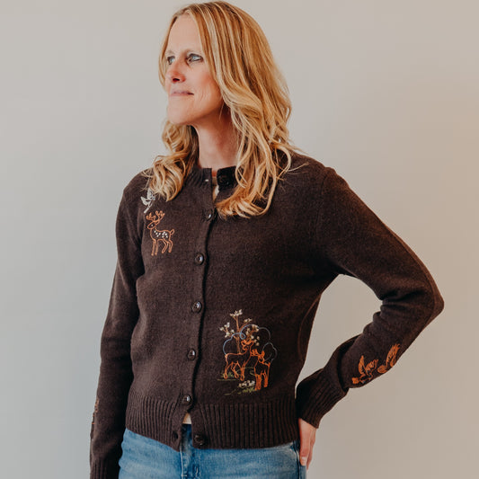 Blu Pepper | Animal Embroidered Cardigan | Chocolate