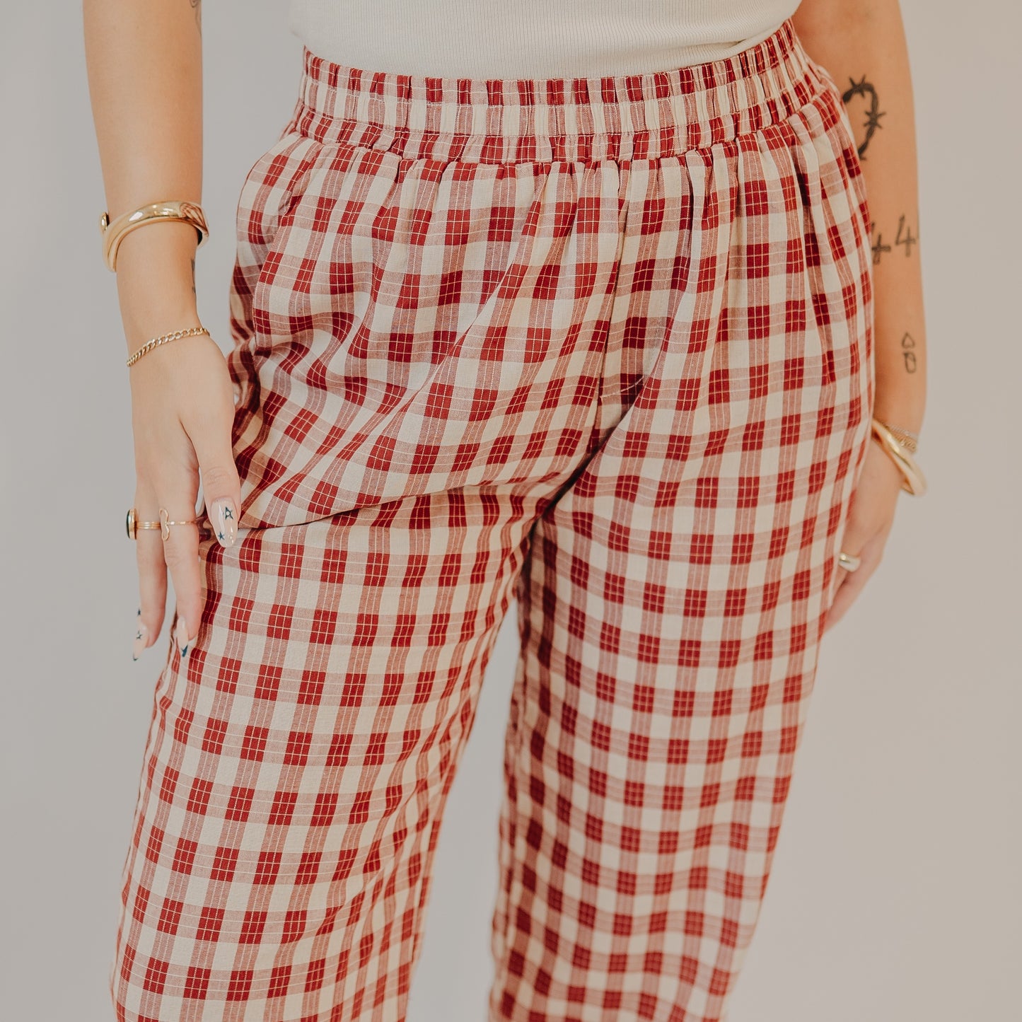 Wishlist | Cotton Plaid Pants | Rust-Taupe