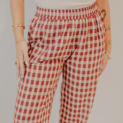 Wishlist | Cotton Plaid Pants | Rust-Taupe