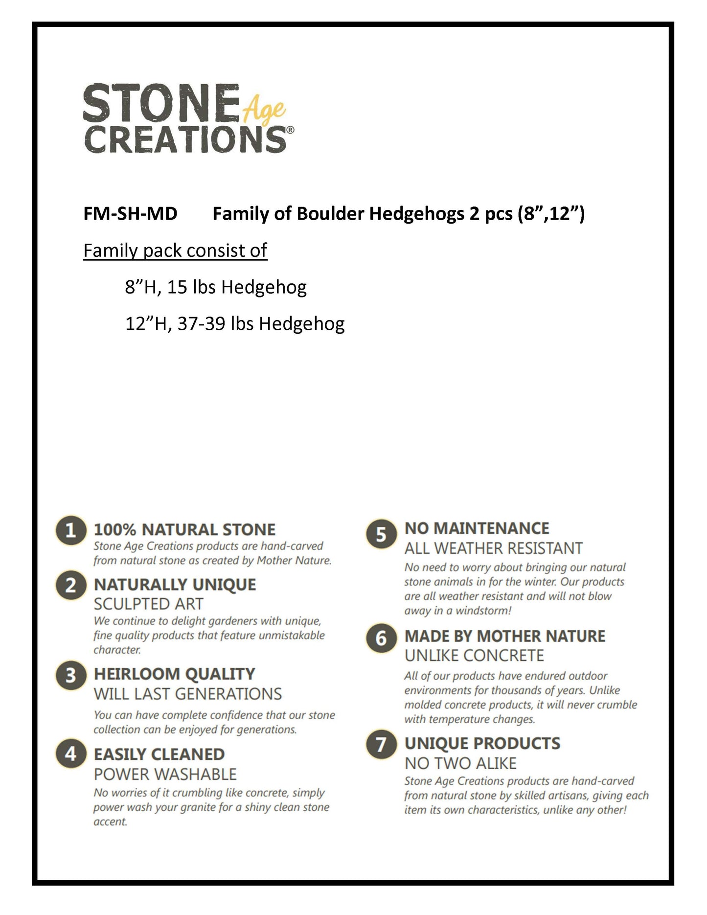 Family of Boulder Standing Hedgehogs 2 Pcs 8"12"