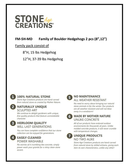 Family of Boulder Standing Hedgehogs 2 Pcs 8"12"