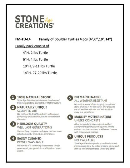 Family of Boulder Turtles 4 Pcs 4"6"10"14"