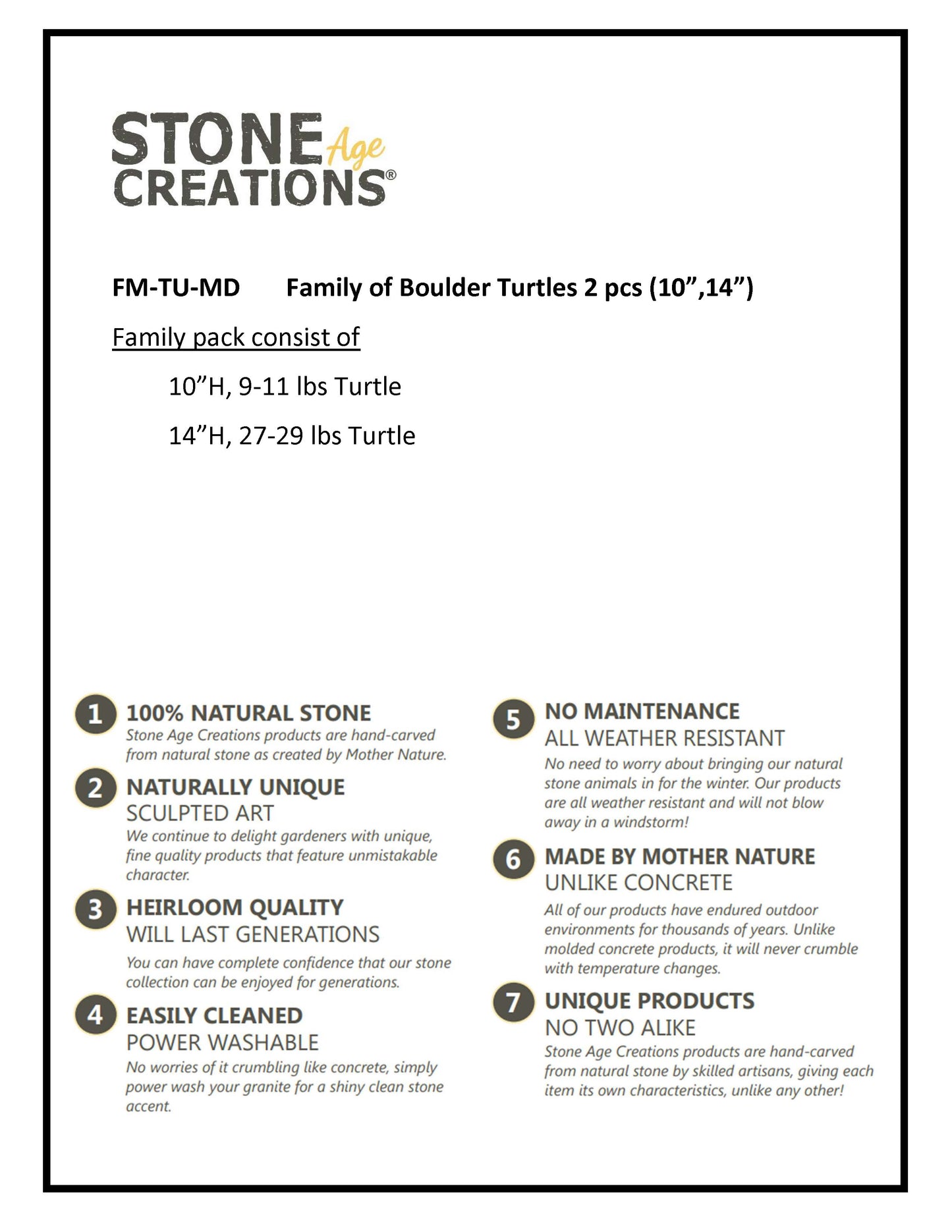 Family of Boulder Turtles 2 Pcs 10"14"