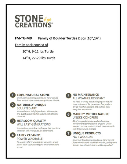 Family of Boulder Turtles 2 Pcs 10"14"