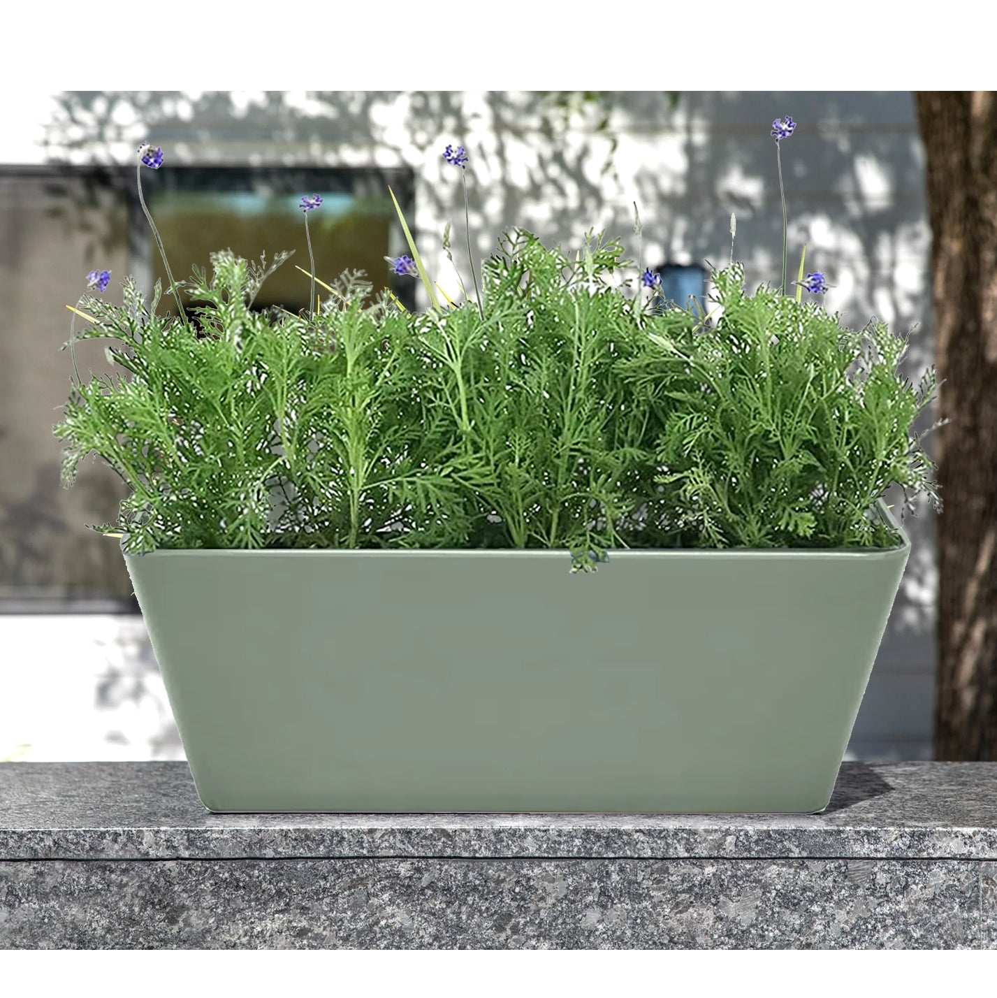 16" Sage Green Rectangular Self-Watering Bamboo Planter