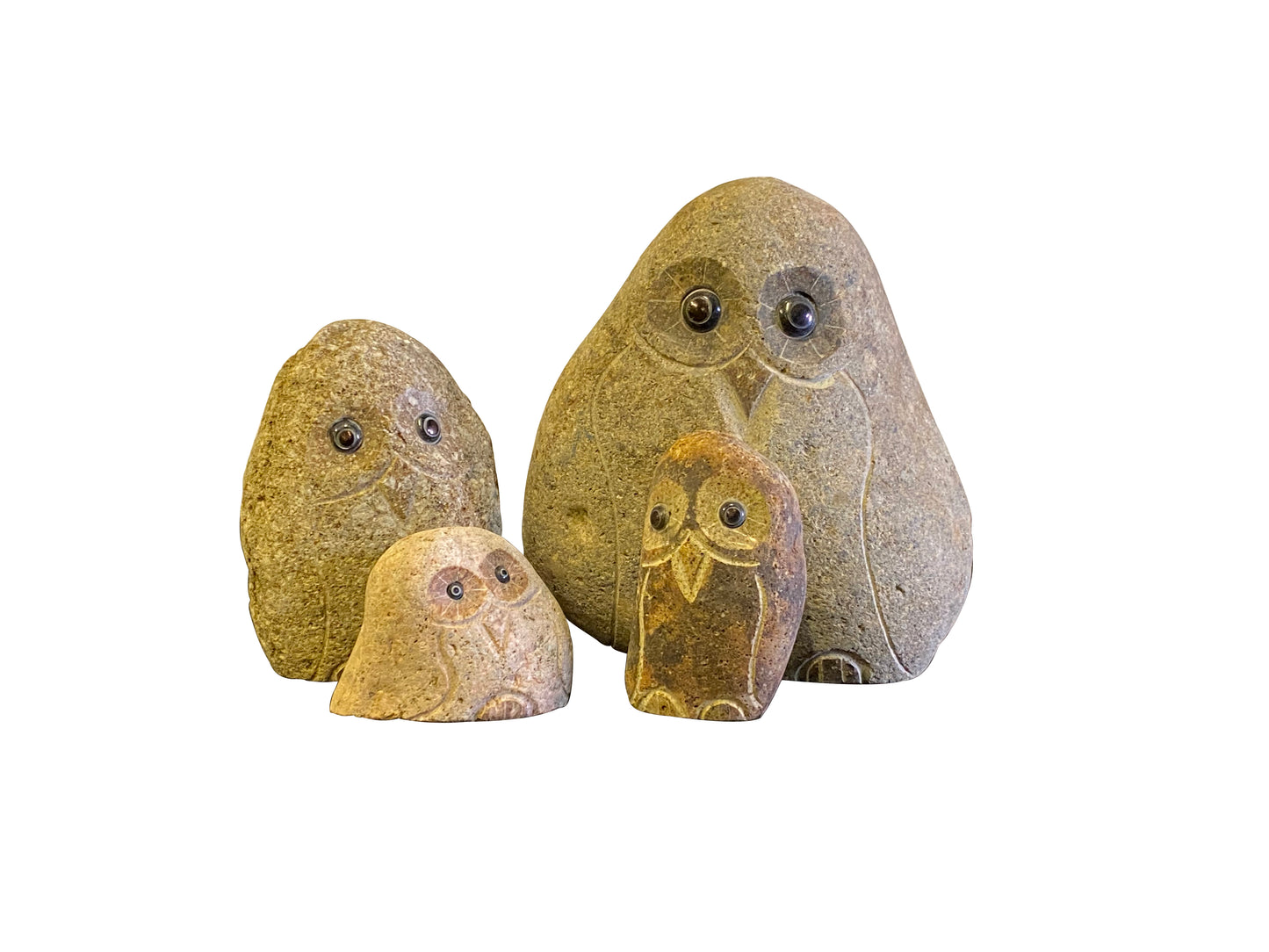 Family of Boulder Owls 4 Pcs 4"6"8"12"