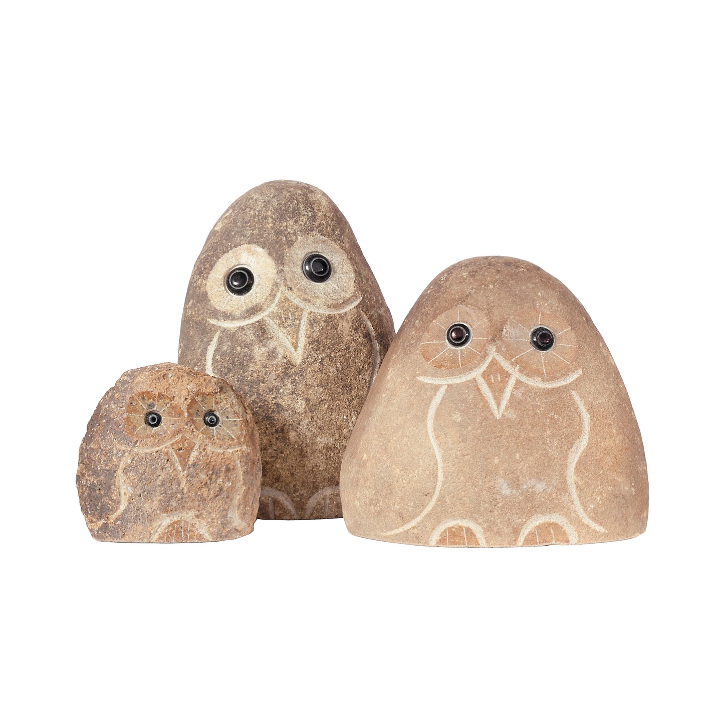 Family of Boulder Owls 3 Pcs 4" 6" 8"