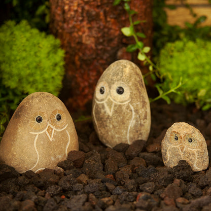 Family of Boulder Owls 3 Pcs 4" 6" 8"