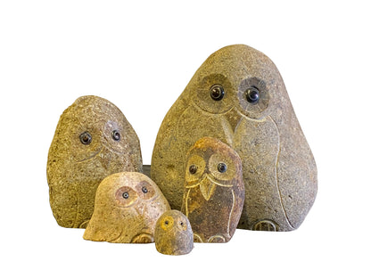 Family of Boulder Owls 5 Pcs 2"4"6"8"12"
