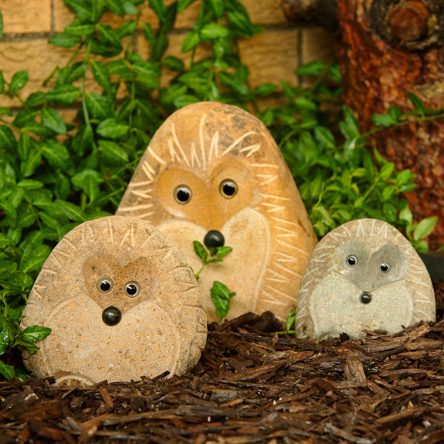 Family of Boulder Standing Hedgehogs 3 Pcs 4"6"8"