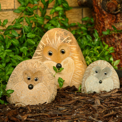 Family of Boulder Standing Hedgehogs 3 Pcs 4"6"8"