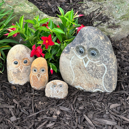 Family of Boulder Owls 4 Pcs 4"6"8"12"