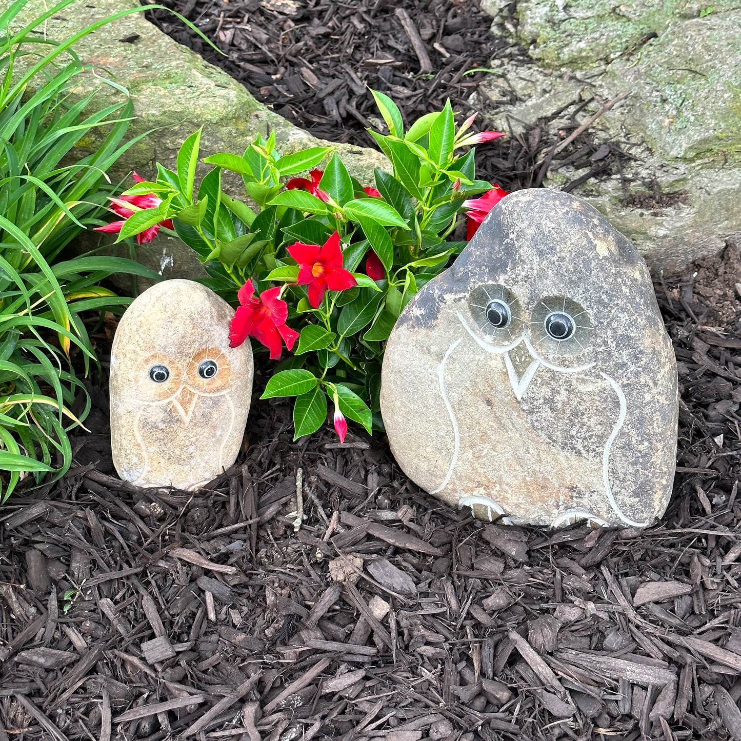 Family of Boulder Owls 2 Pcs 8"12"