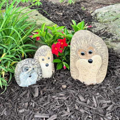 Family of Boulder Standing Hedgehogs 3 Pcs 6"8"12"