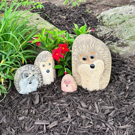 Family of Boulder Standing Hedgehogs 4 Pcs 4"6"8"12"
