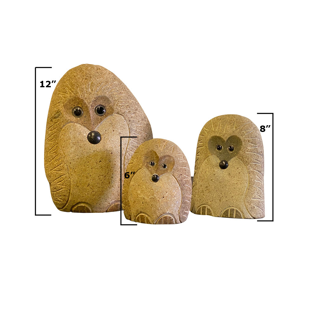Family of Boulder Standing Hedgehogs 3 Pcs 6"8"12"