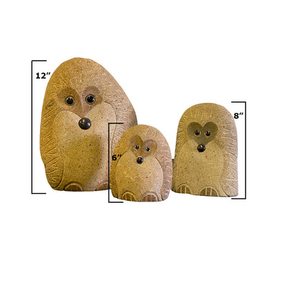 Family of Boulder Standing Hedgehogs 3 Pcs 6"8"12"