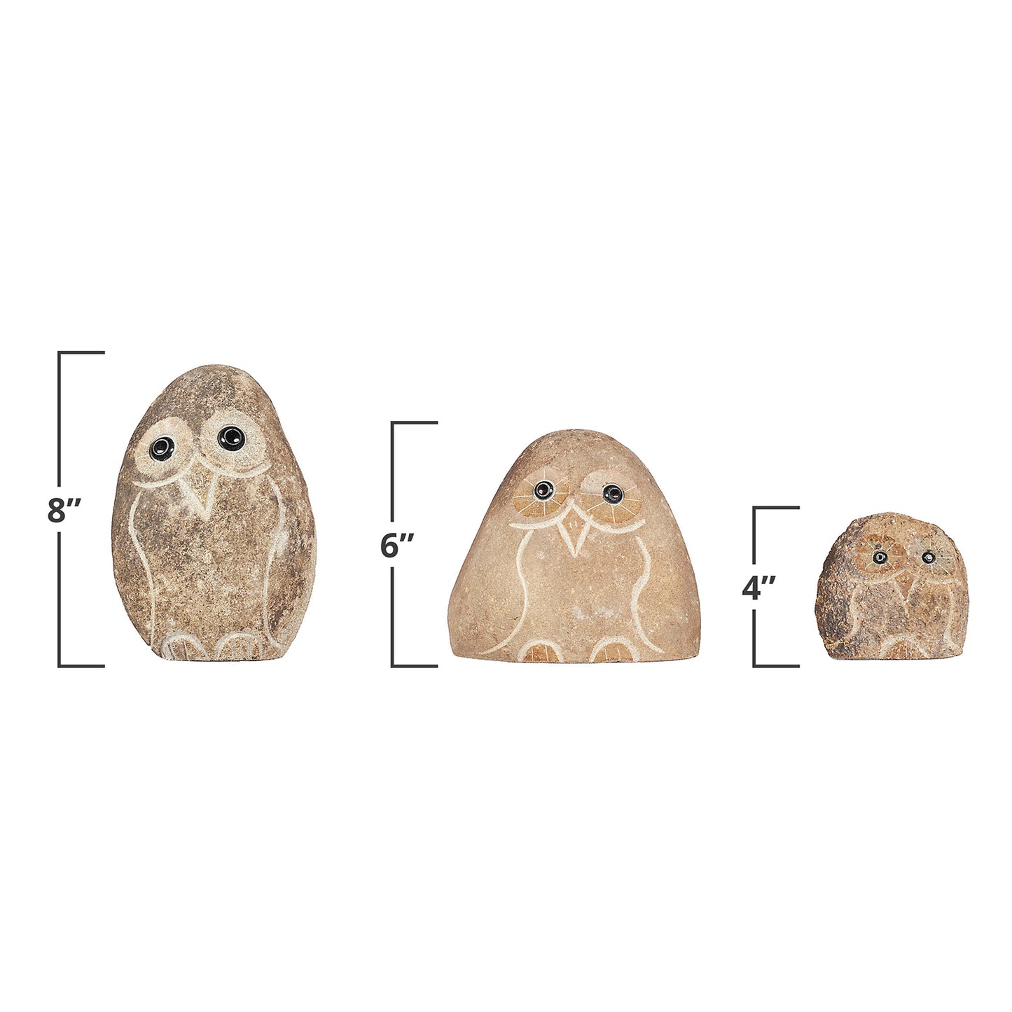 Family of Boulder Owls 3 Pcs 4" 6" 8"